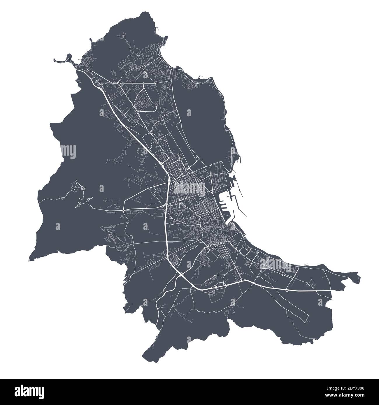 Palermo map. Detailed vector map of Palermo city administrative area. Dark poster with streets on white background. Stock Vector