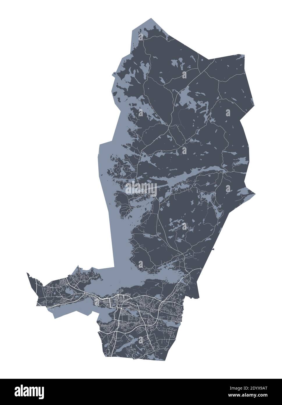 Tampere map. Detailed vector map of Tampere city administrative area. Cityscape poster metropolitan aria view. Dark land with white streets, roads and Stock Vector