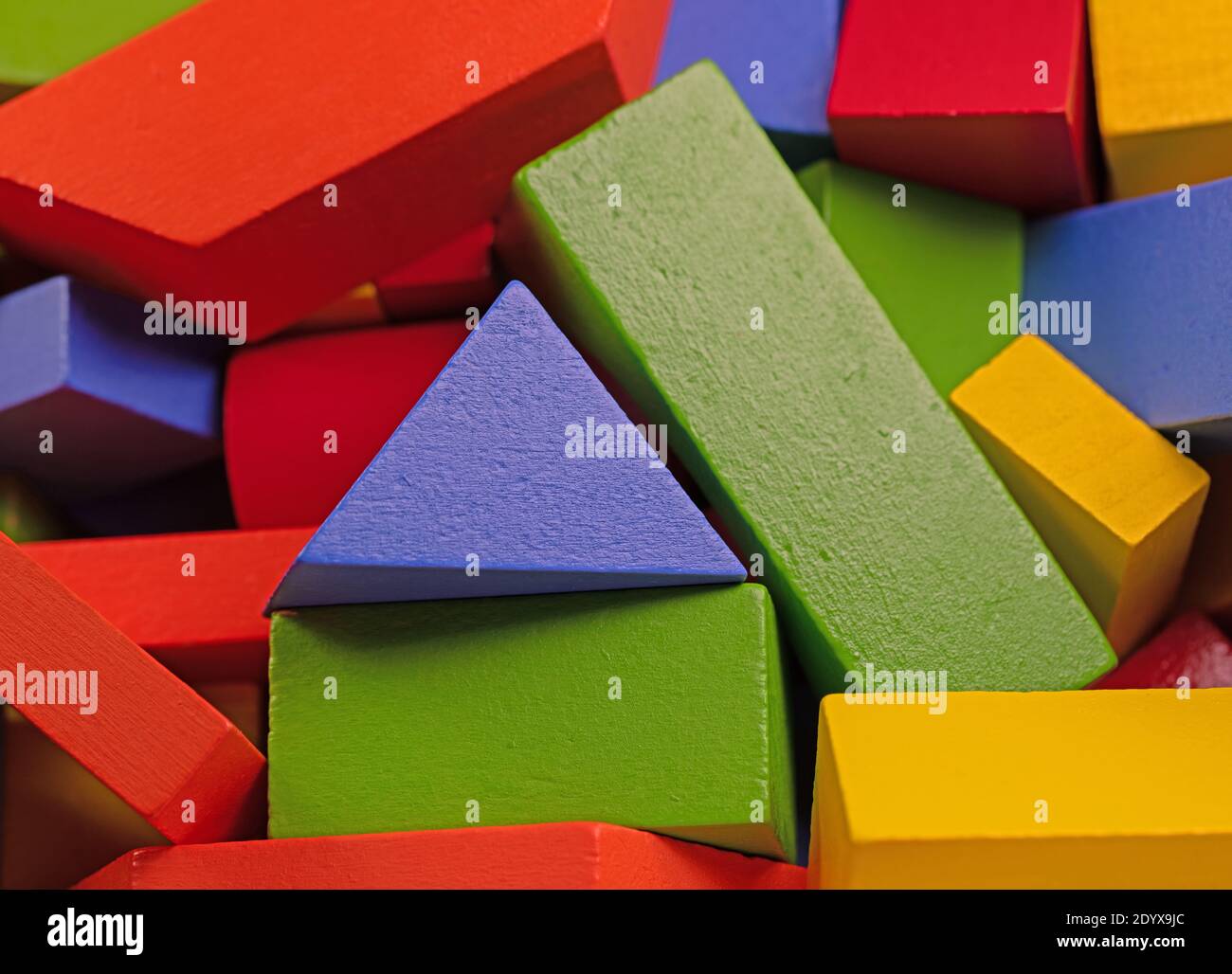 Lots of colorful wooden building blocks Stock Photo