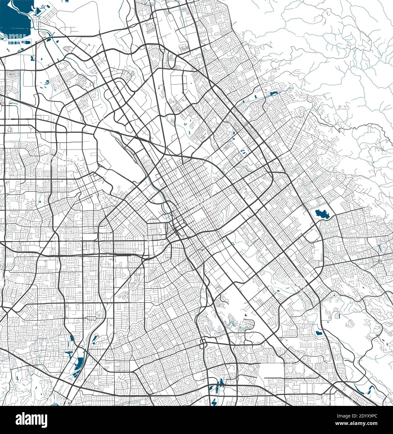 San Jose city map poster. Map of San Jose street map poster. San Jose map vector illustration. Stock Vector