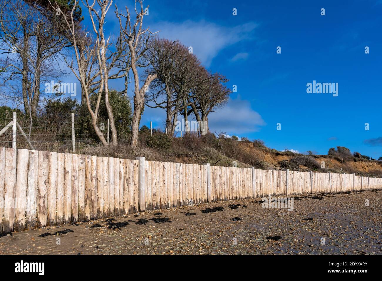 Coastal erosion protection at Lepe Beach, Lepe, New Forest, Hampshire, England, UK. Stock Photo