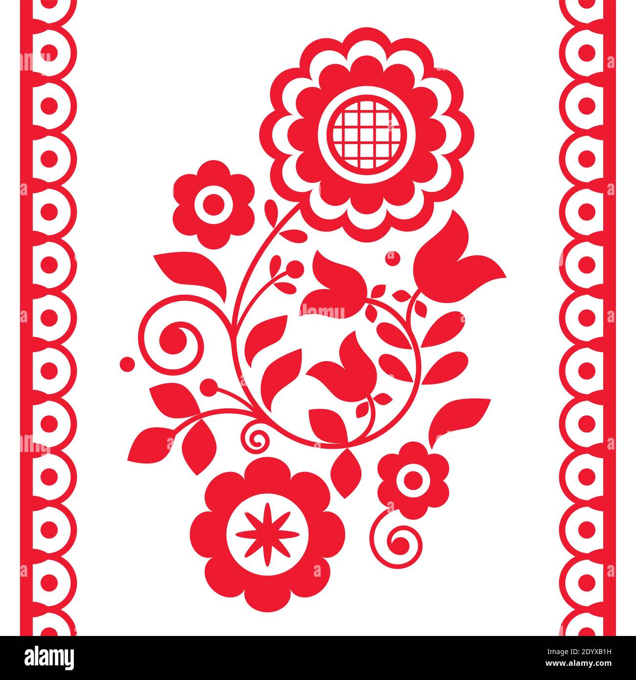 Cute Polish Floral folk art vector design, greeting card inspired by traditional highlanders embroidery Lachy Sadeckie from Nowy Sacz in Poland Stock Vector