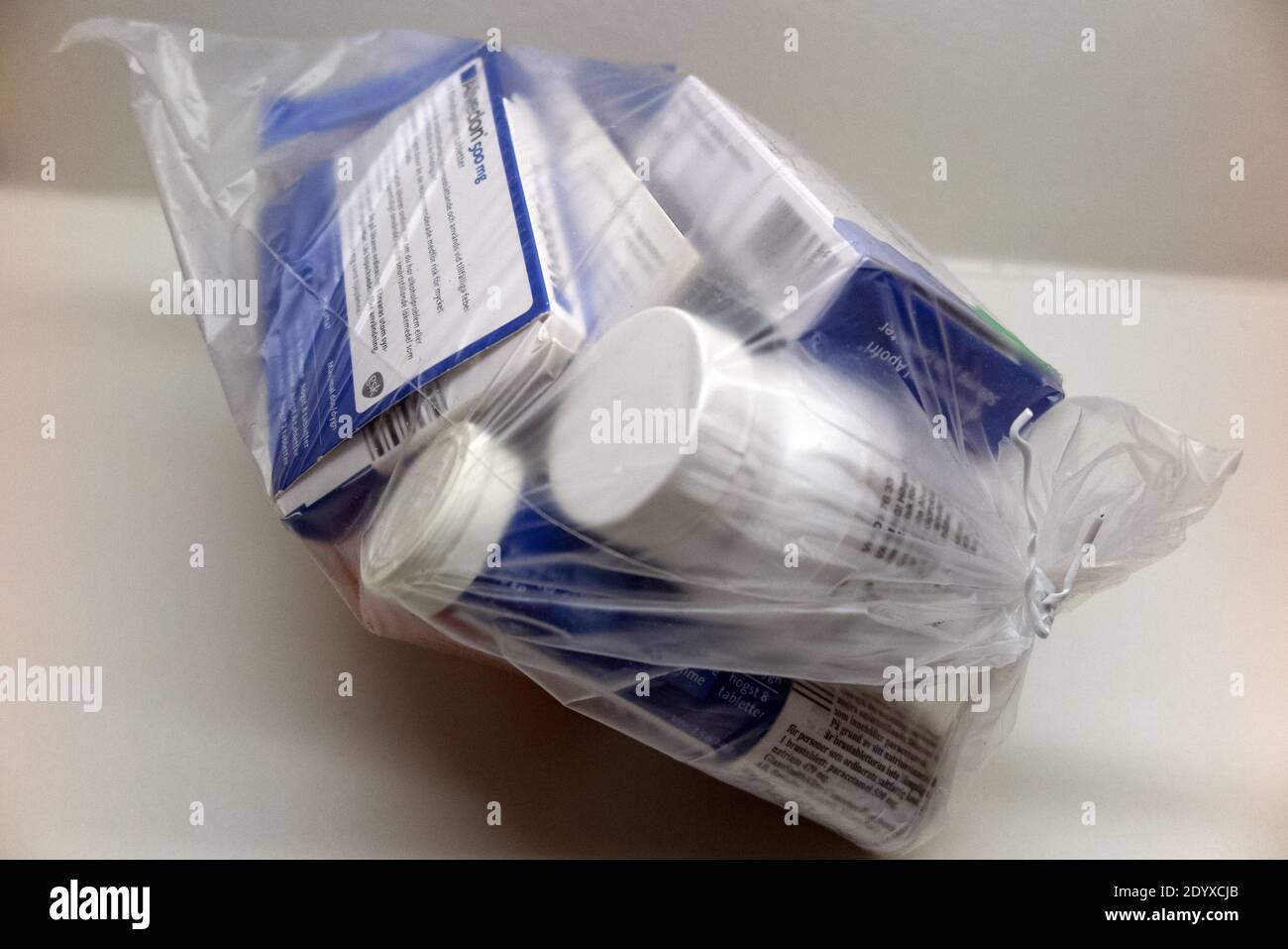 Bag of expired drugs Stock Photo