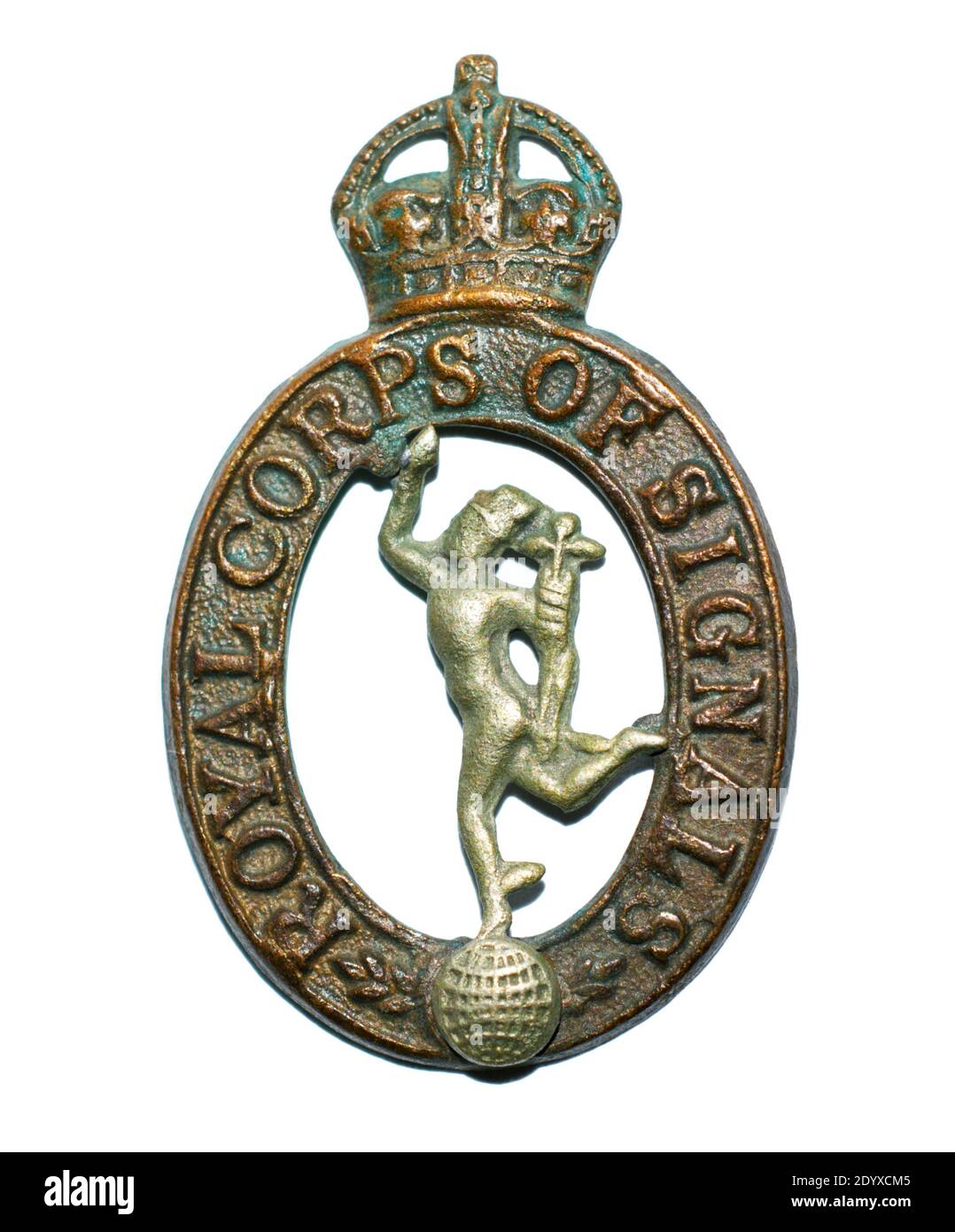 A cap badge of the Royal Corps of Signals c. 1921-1946. Stock Photo