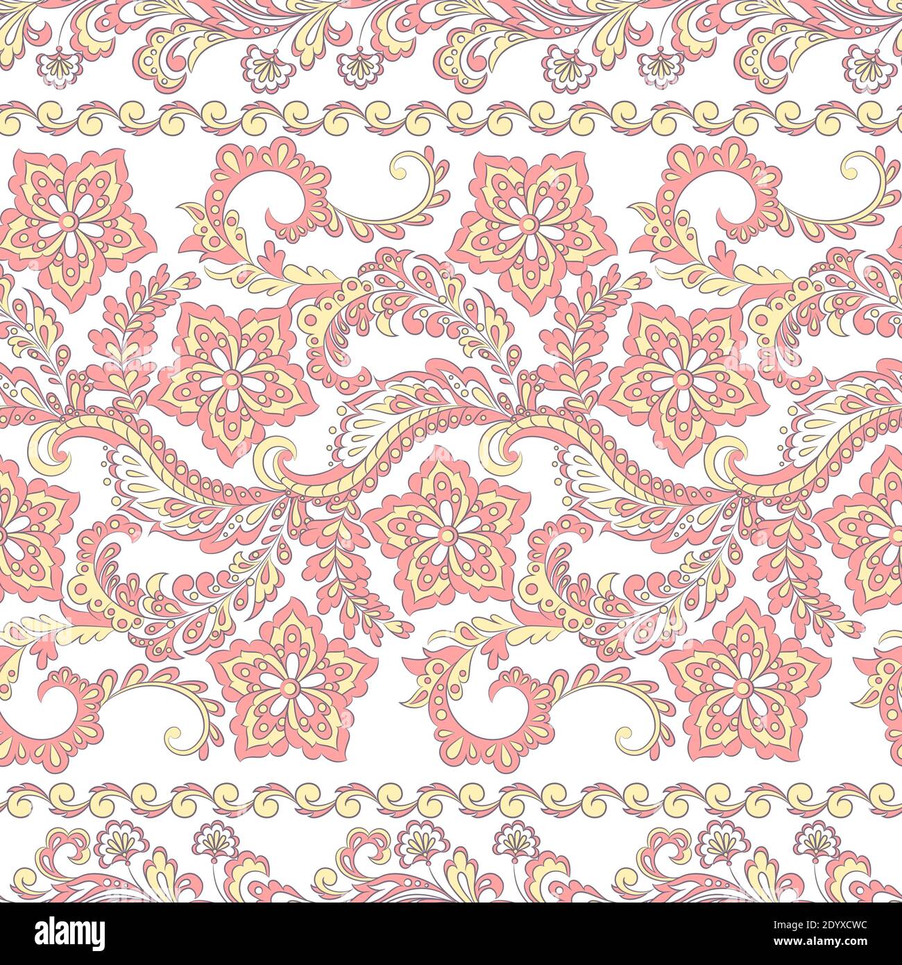 Ffloral seamless pattern in batik style, Vector background Stock Vector