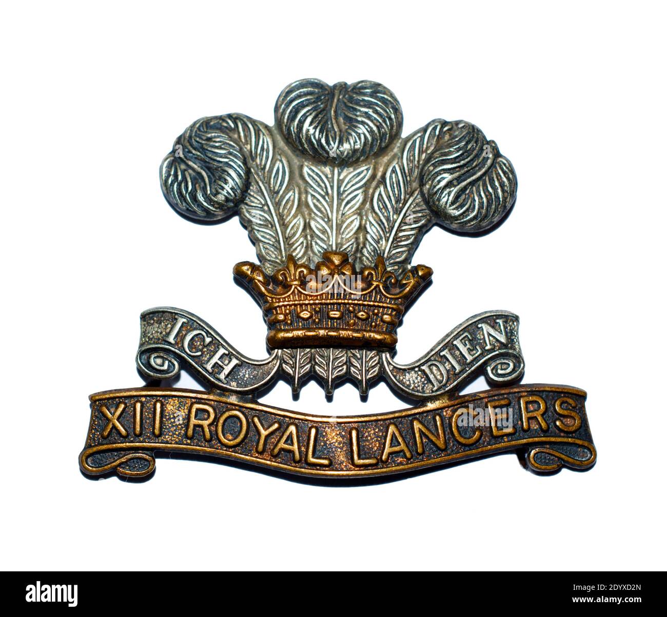 A cap badge of the 12th (Prince of Wales's) Royal Lancers c. 1898-1903. Stock Photo