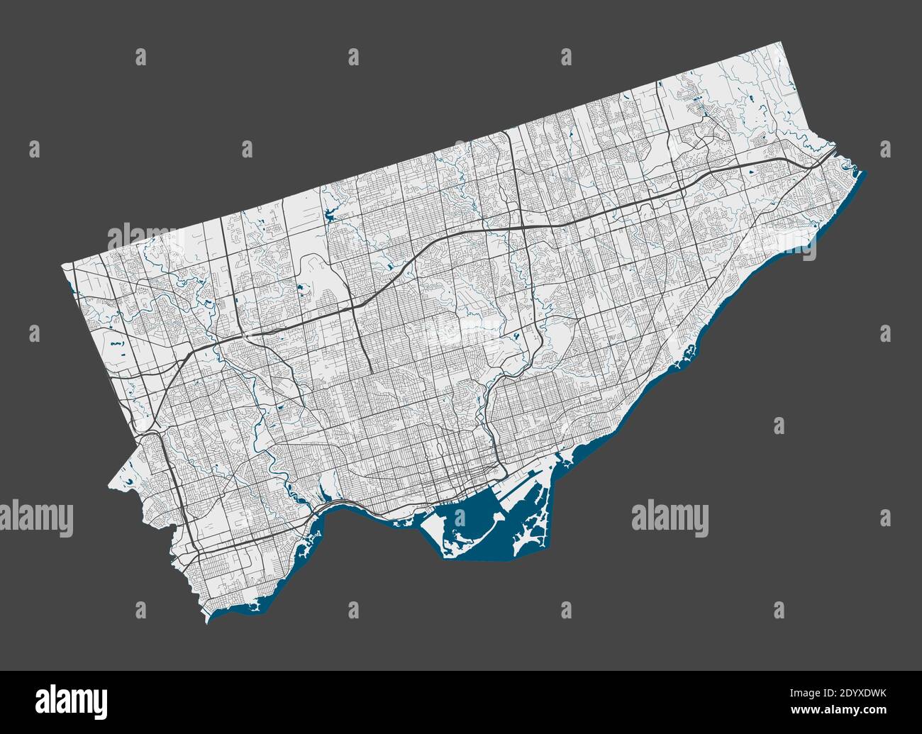 Toronto map. Detailed map of Toronto city administrative area. Airview