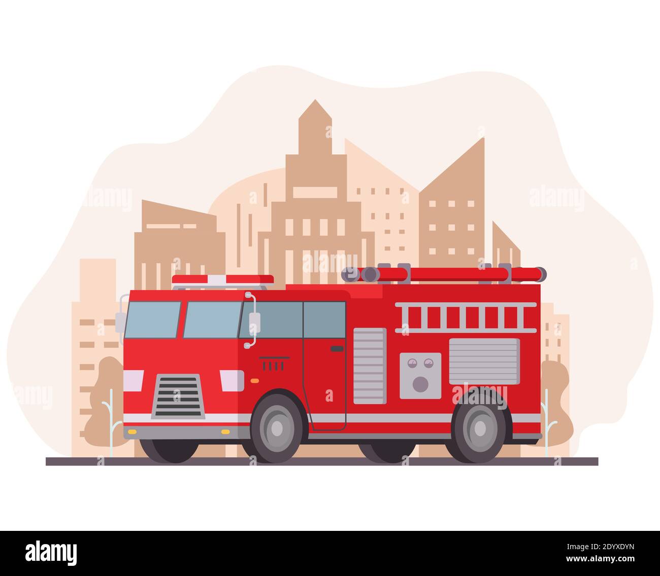 Fire engine.Emergency service red vehicle.Red fire truck with ladder. Stock Vector