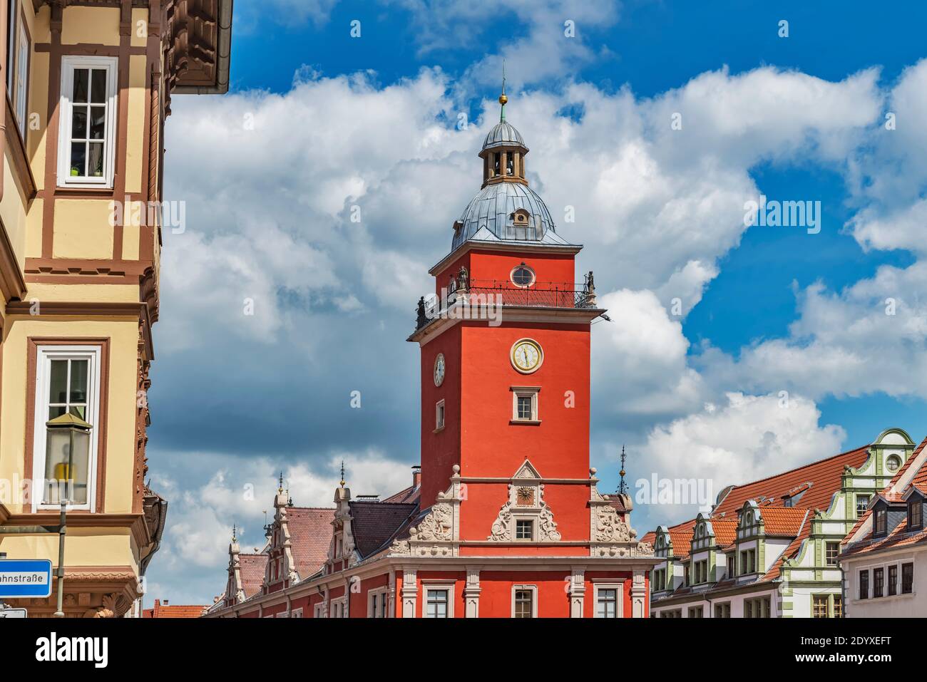 The Old Town Hall is located on the main market square in Gotha, Thuringia, Germany, Europe Stock Photo