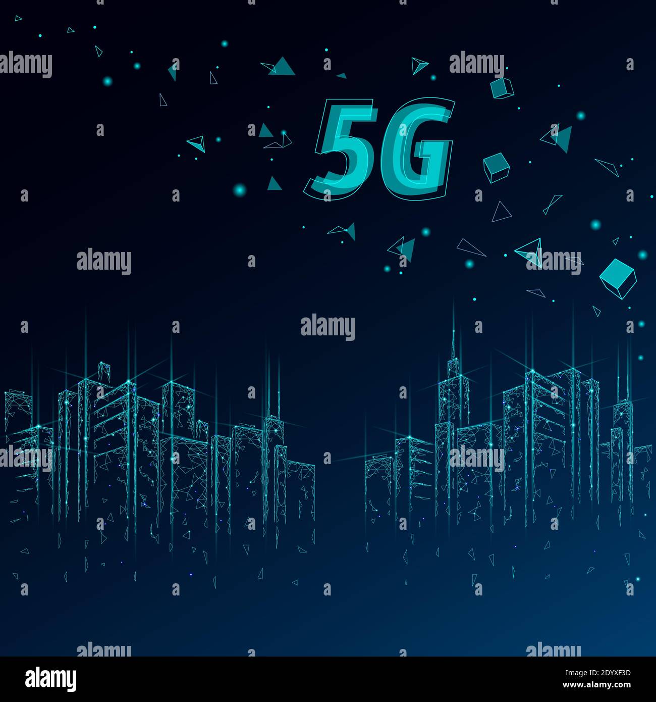 5G new wireless internet wifi connection. Urban buildings cityscape. Global network high speed innovation connection data rate technology vector Stock Vector