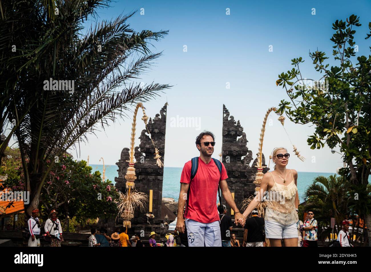 A European couple with summer outfits 