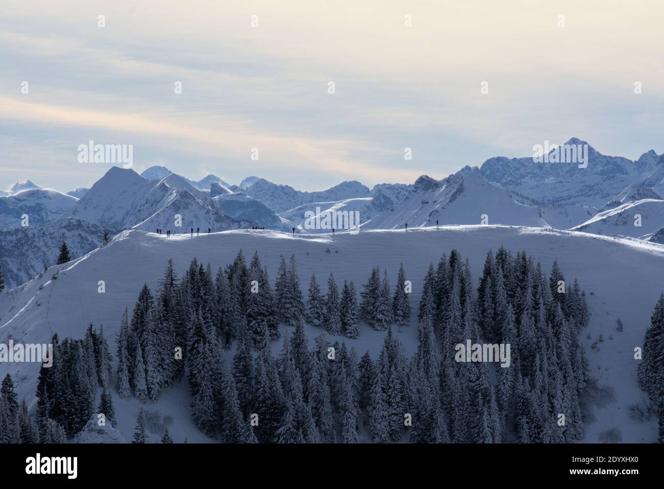 View from the Seekarkreuz peak in the Mangfall mountain range near Lenggries, Bavaria, Germany Stock Photo