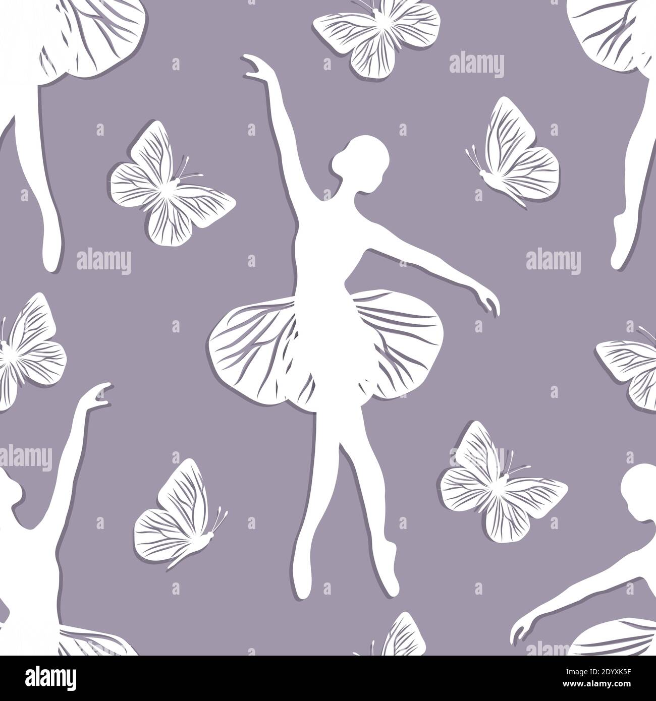 Seamless pattern with dancing girl and butterflies Stock Vector Image ...