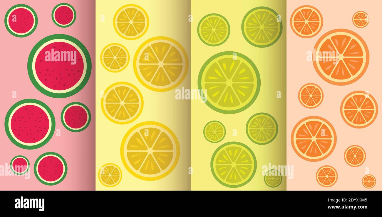 set of various flat fruit seamless patterns Stock Vector Image & Art ...