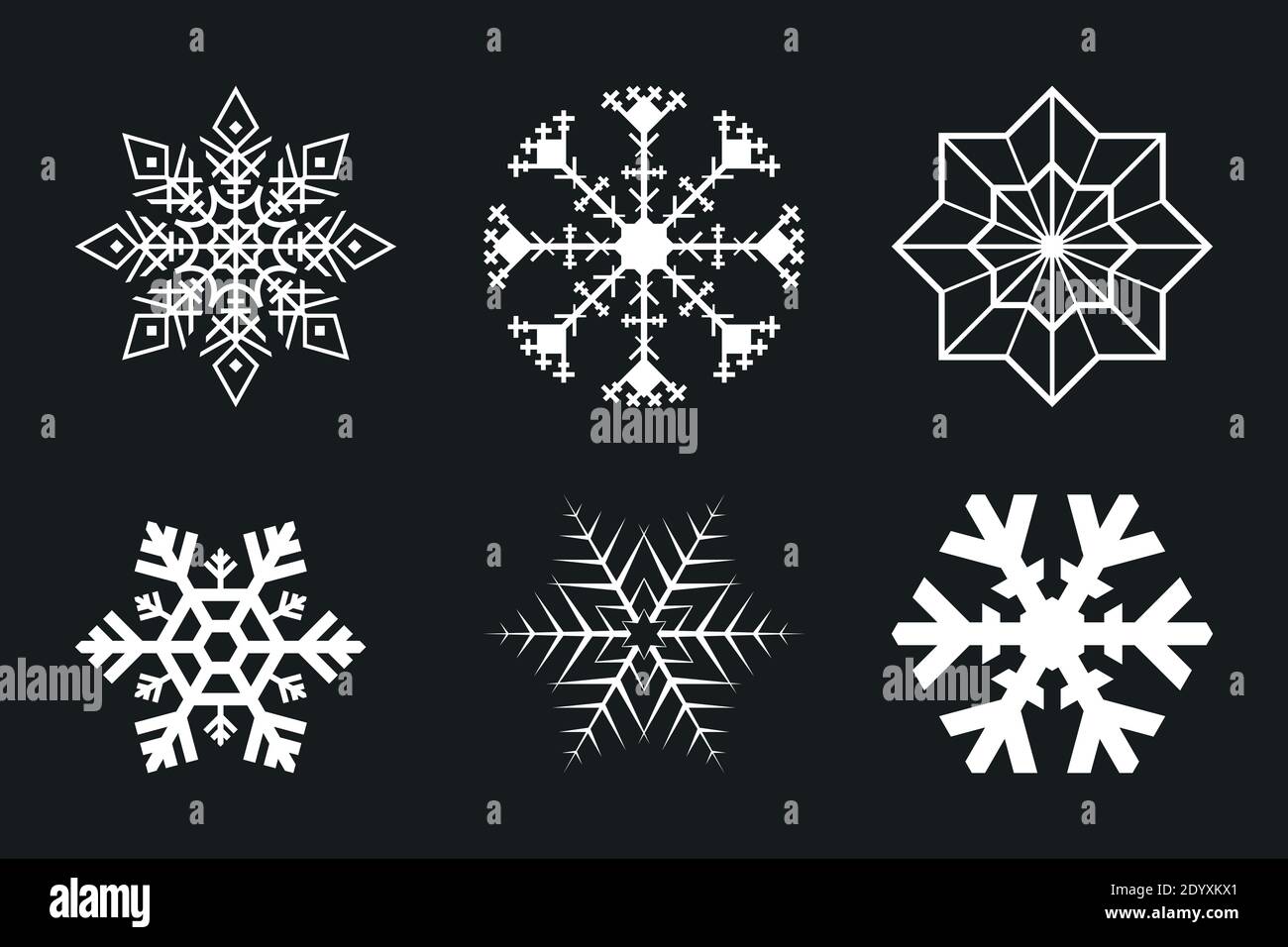 white snowflakes set isolated on black background Stock Vector Image ...