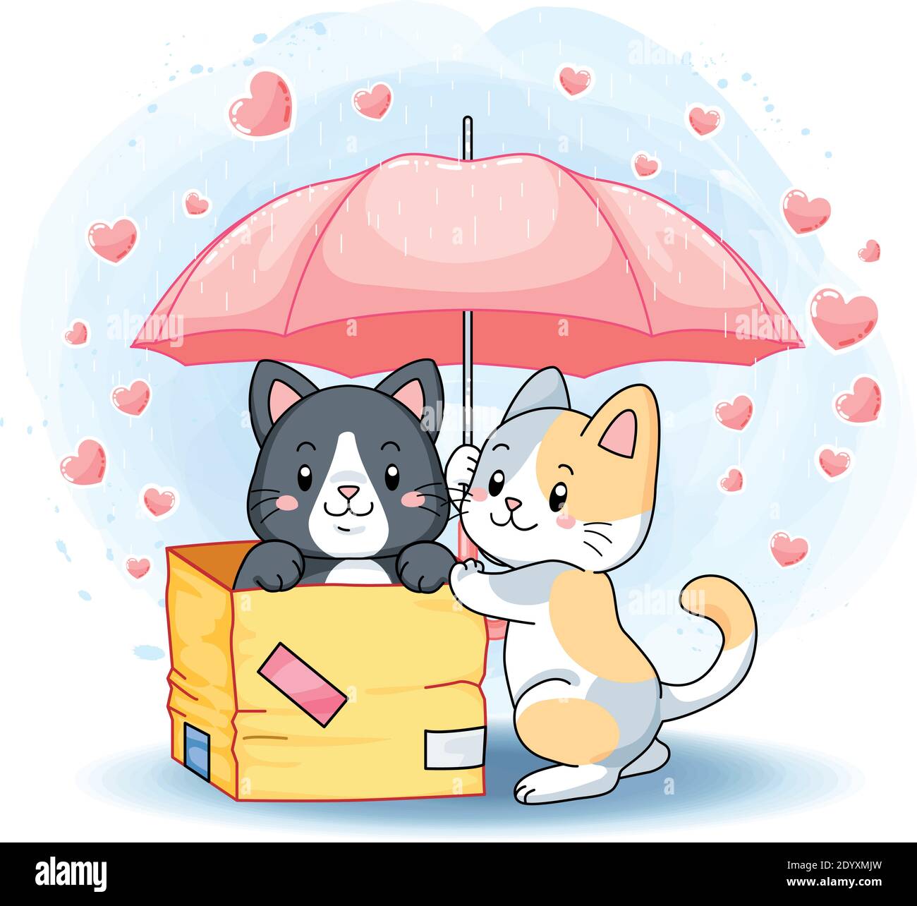 Cute lovely kittens under a pink umbrella in a rainy day Stock Vector ...