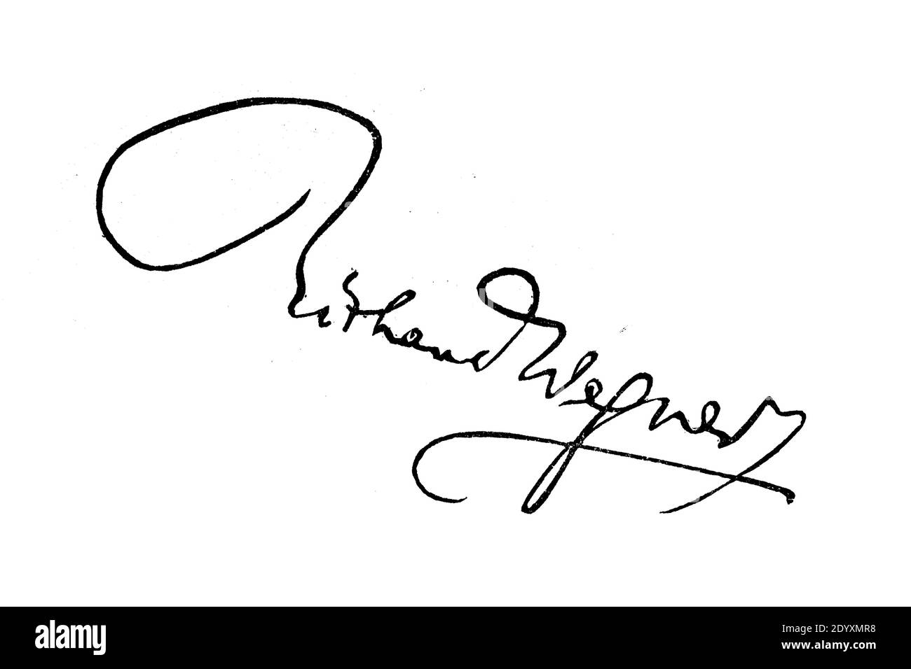 Signature, handwriting of Richard Wagner  /  Unterschrift, Handschrift von Richard Wagner, Historisch, historical, digital improved reproduction of an original from the 19th century / digitale Reproduktion einer Originalvorlage aus dem 19. Jahrhundert, Stock Photo