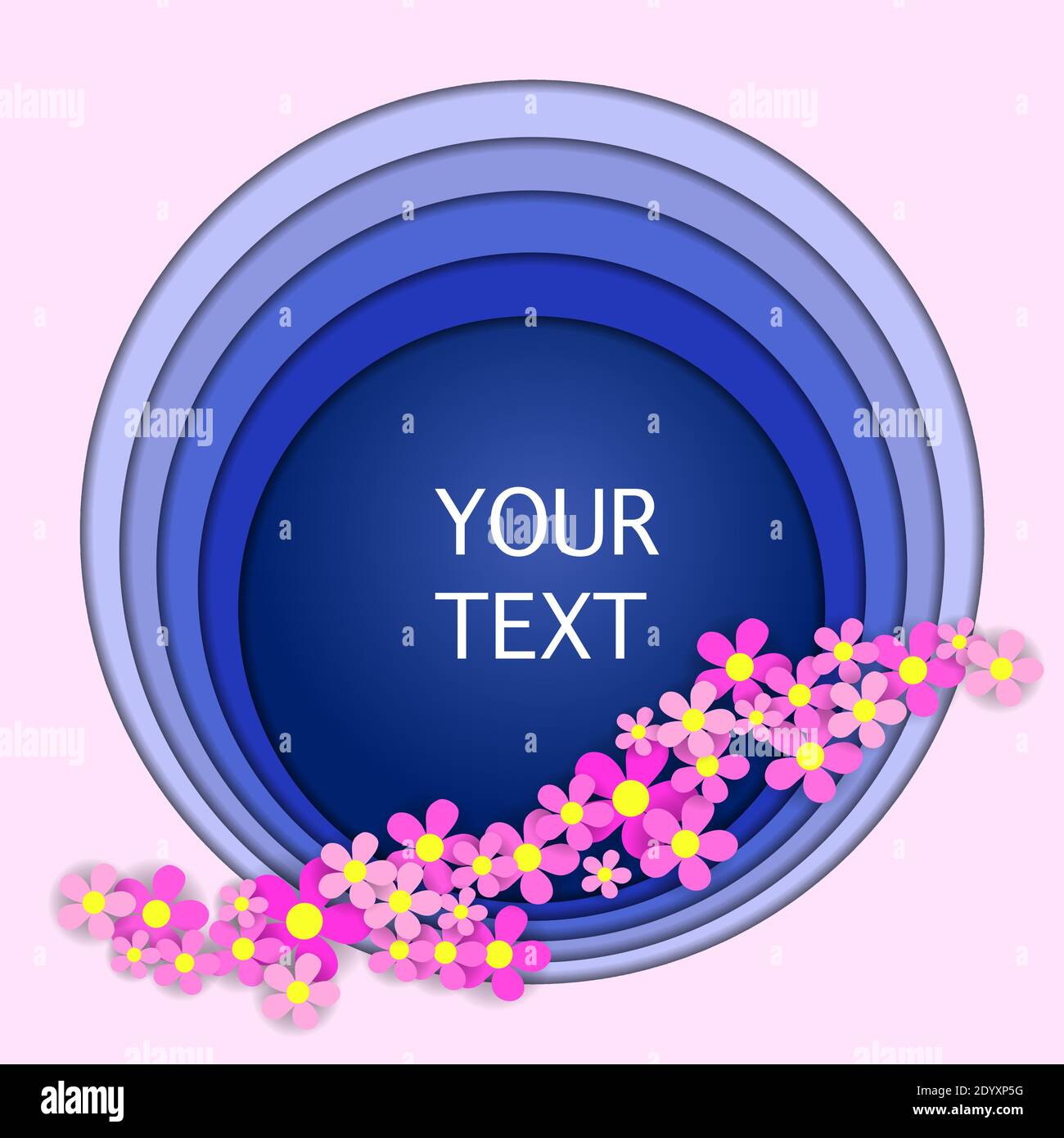 Paper cut round background with flowers. Copy space for your text