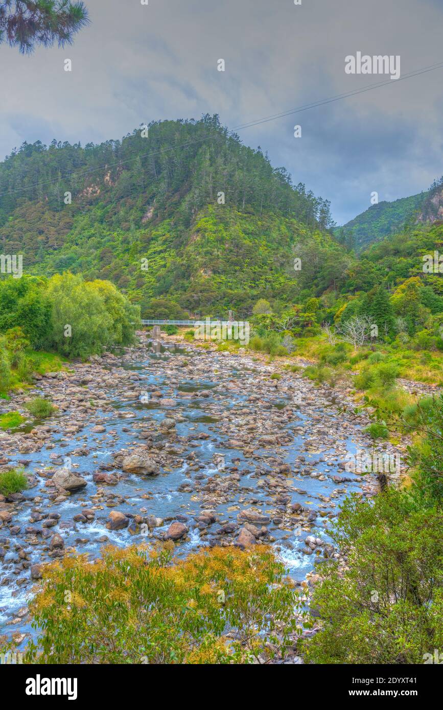 ohinemuri river at Karangahake Gorge at New Zealand Stock Photo