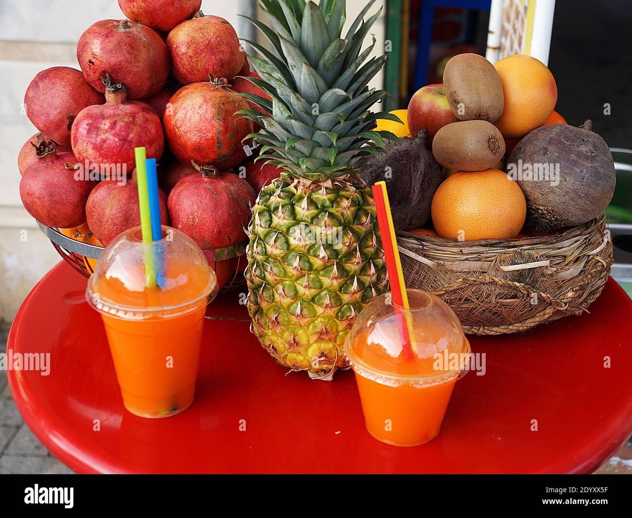 A Plate Of Pomegranates Pineapple Tropical Fruits And Freshly