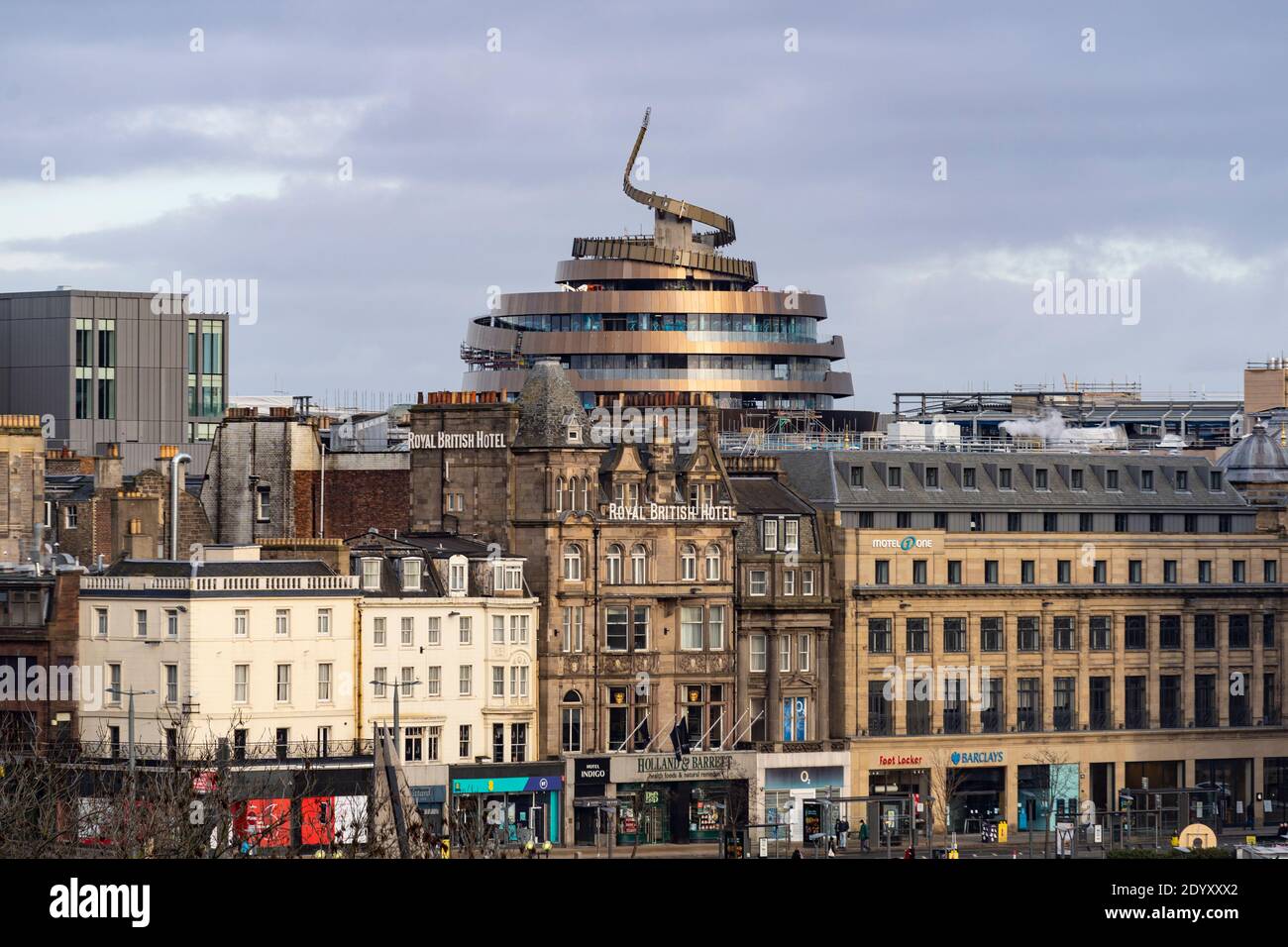 View of modern architecture of W hotel roof under construction at new St James Quarter, Edinburgh, Scotland, UK Stock Photo