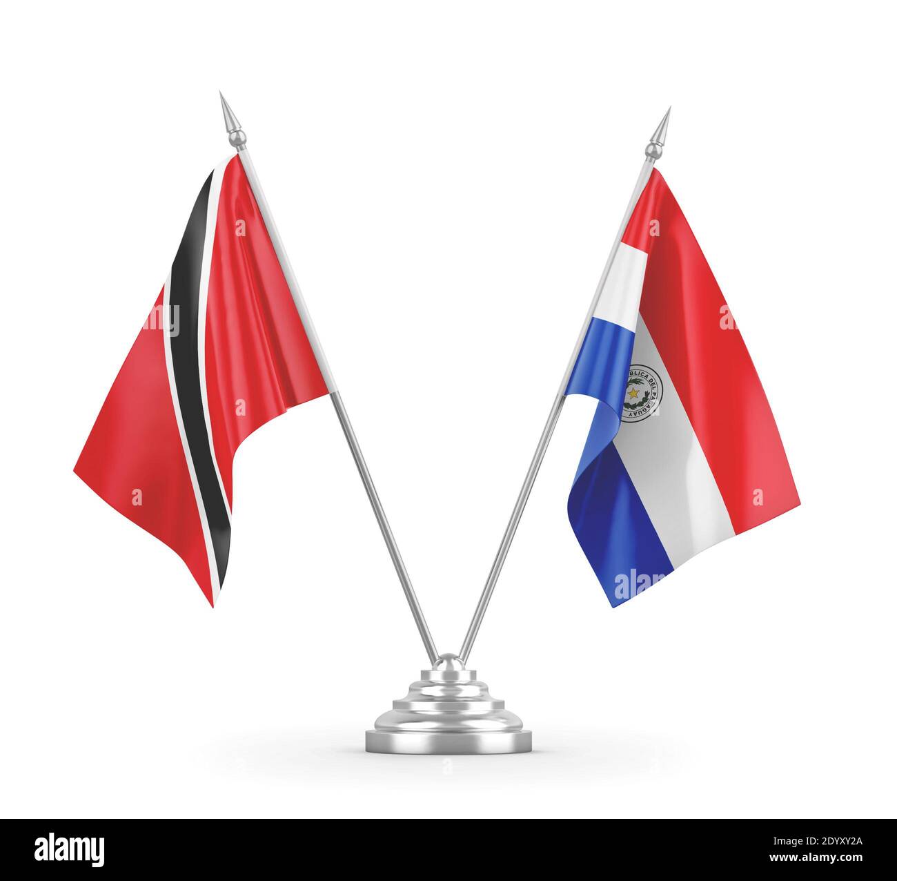 Paraguay and Trinidad and Tobago table flags isolated on white 3D rendering Stock Photo