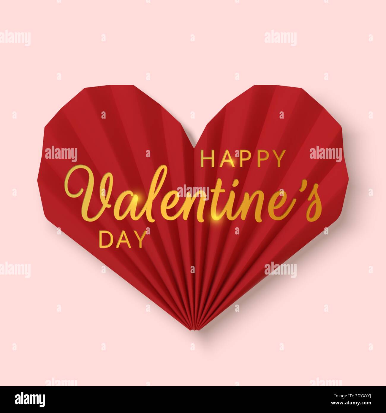 Valentines Day greeting card. Realistic 3d red paper hearts and gold ...