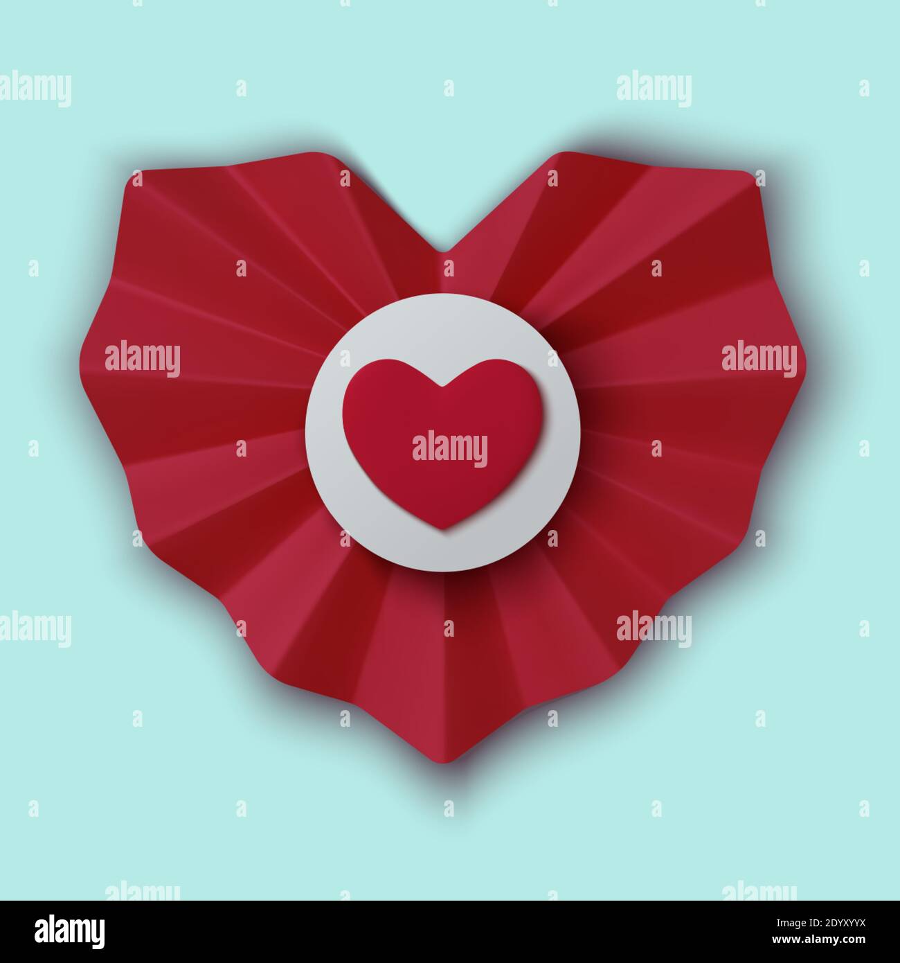 Valentines Day greeting card. Realistic 3d red paper hearts on blue ...