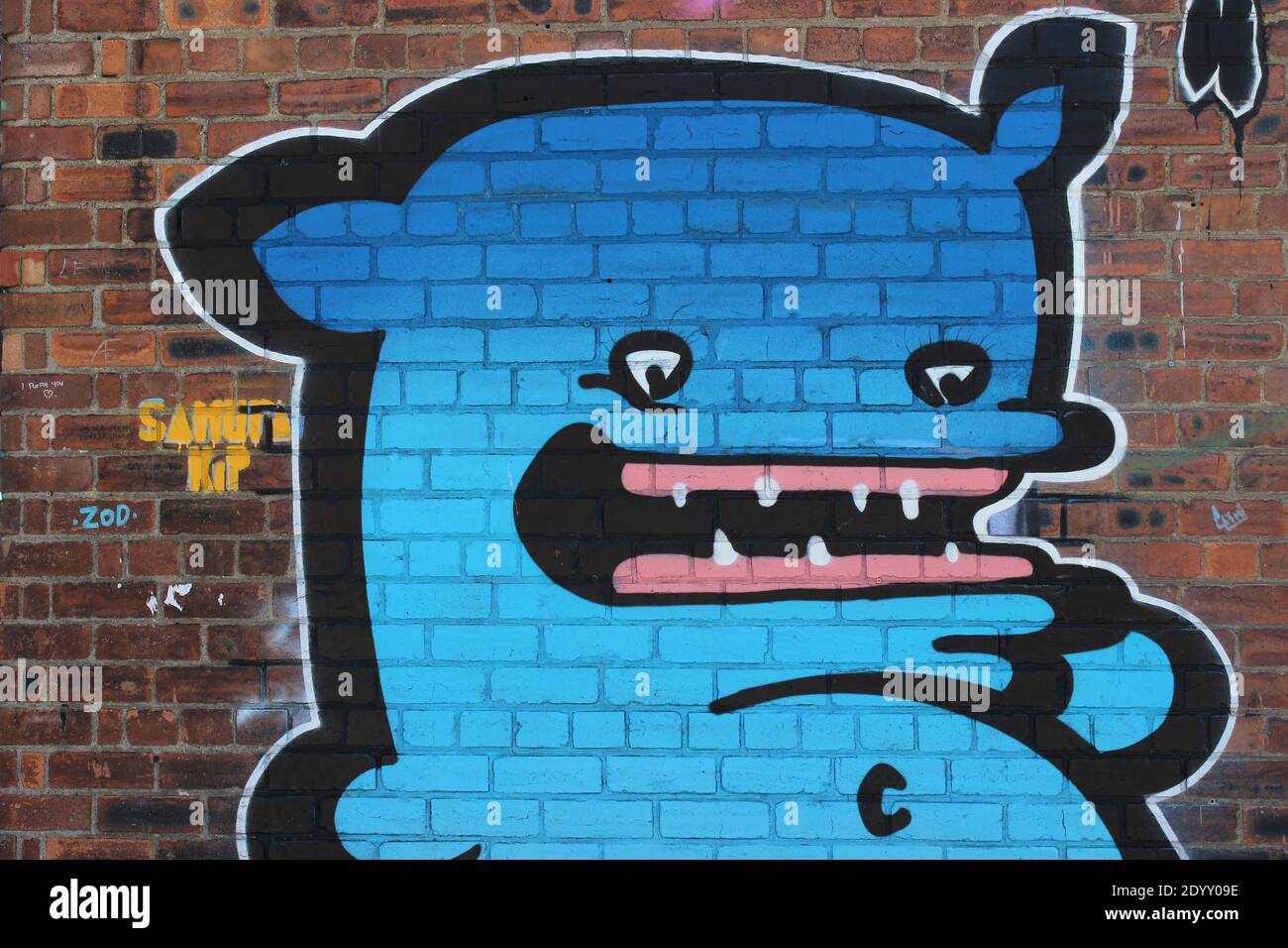 Fat Monster graffiti in Liverpool's Baltic Triangle by Kiwie, a street artist from Riga (Latvia) Stock Photo