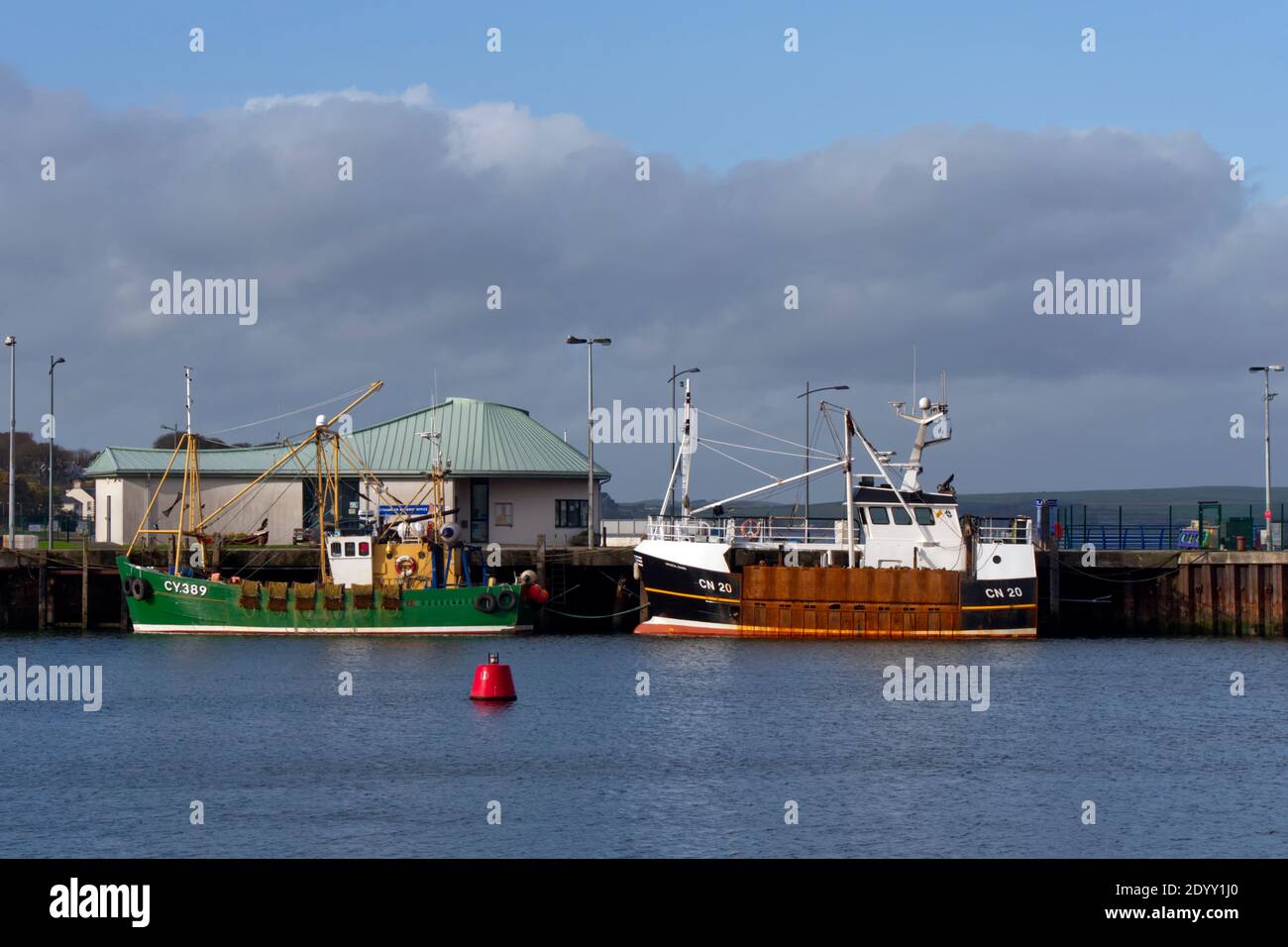 scallop trawler fishing boats CY389 and CN20 in Stranraer Harbour,Dumfries and Galloway, Scotland Stock Photo