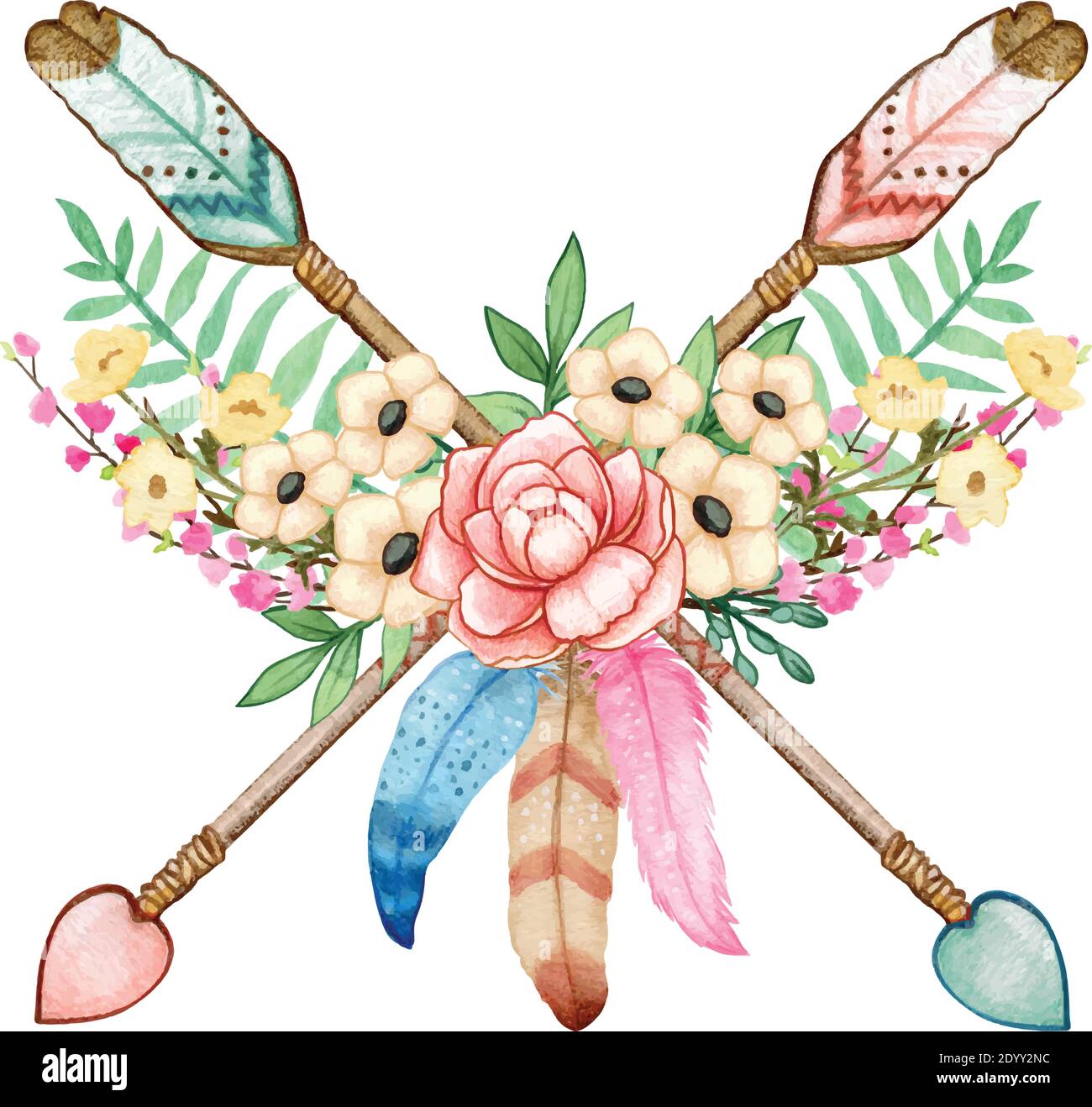 Watercolor boho floral indian arrows Wild and free Stock Vector Image & Art  - Alamy