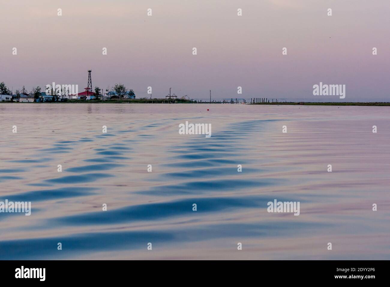 Pattern caused by boat wake in Mispillion Harbour, Delaware Bay, US Stock Photo