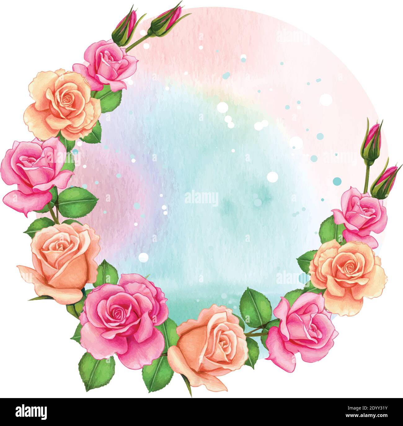 Beautiful watercolor pink rose frame wreath Stock Vector Image & Art ...