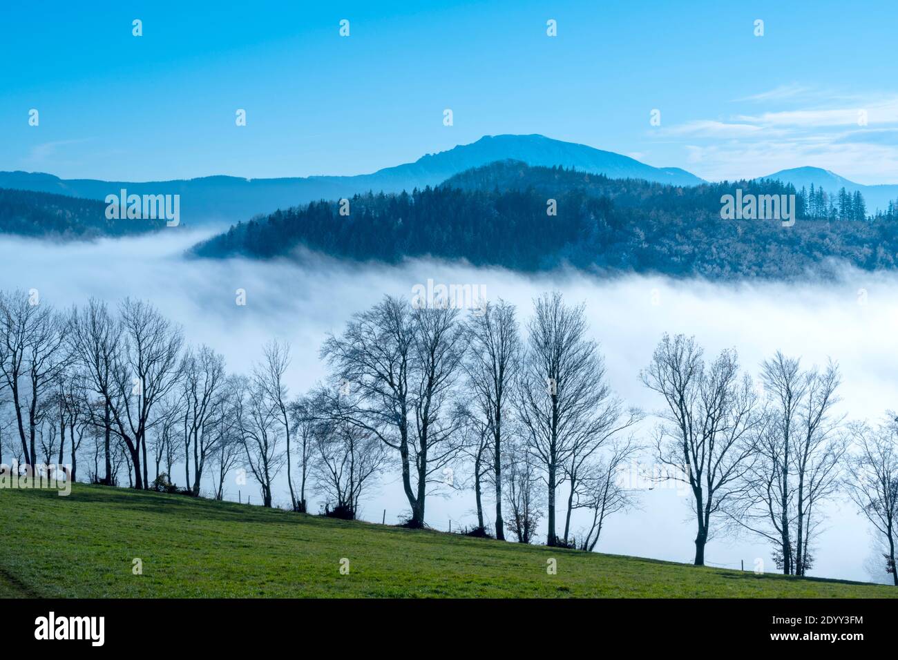 Österreich, Niederösterreich, Scheibbs, Blick vom Blassenstein auf die Wolkendecke und Berglandschaft Stock Photo