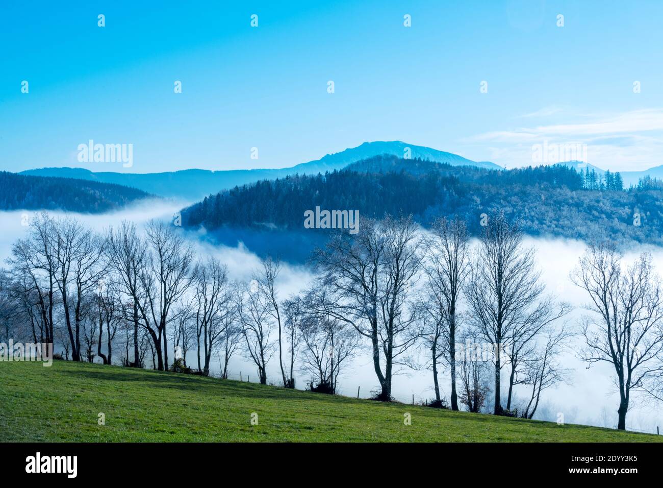 Österreich, Niederösterreich, Scheibbs, Blick vom Blassenstein auf die Wolkendecke und Berglandschaft Stock Photo