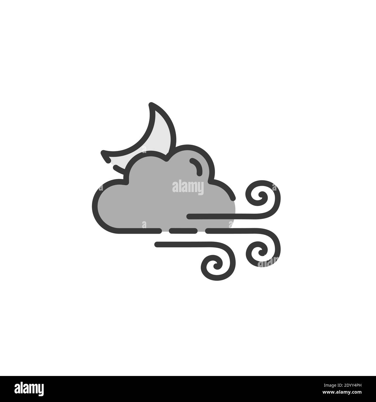 Strong wind, moon and cloud. Filled color icon. Isolated weather vector ...