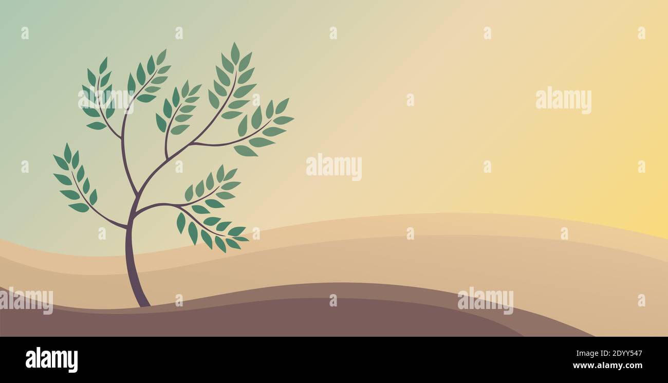Peaceful landscape of nature. Deciduous tree and hills. Banner with place  for text. Vector background illustration Stock Vector Image \u0026 Art - Alamy, image size:1300x745