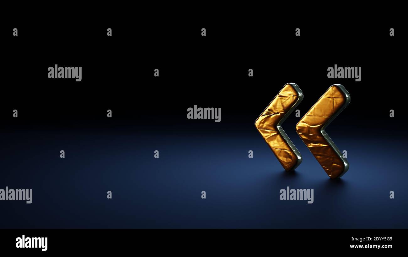 3d rendering thick symbol of angle double arrow left with rounded ...