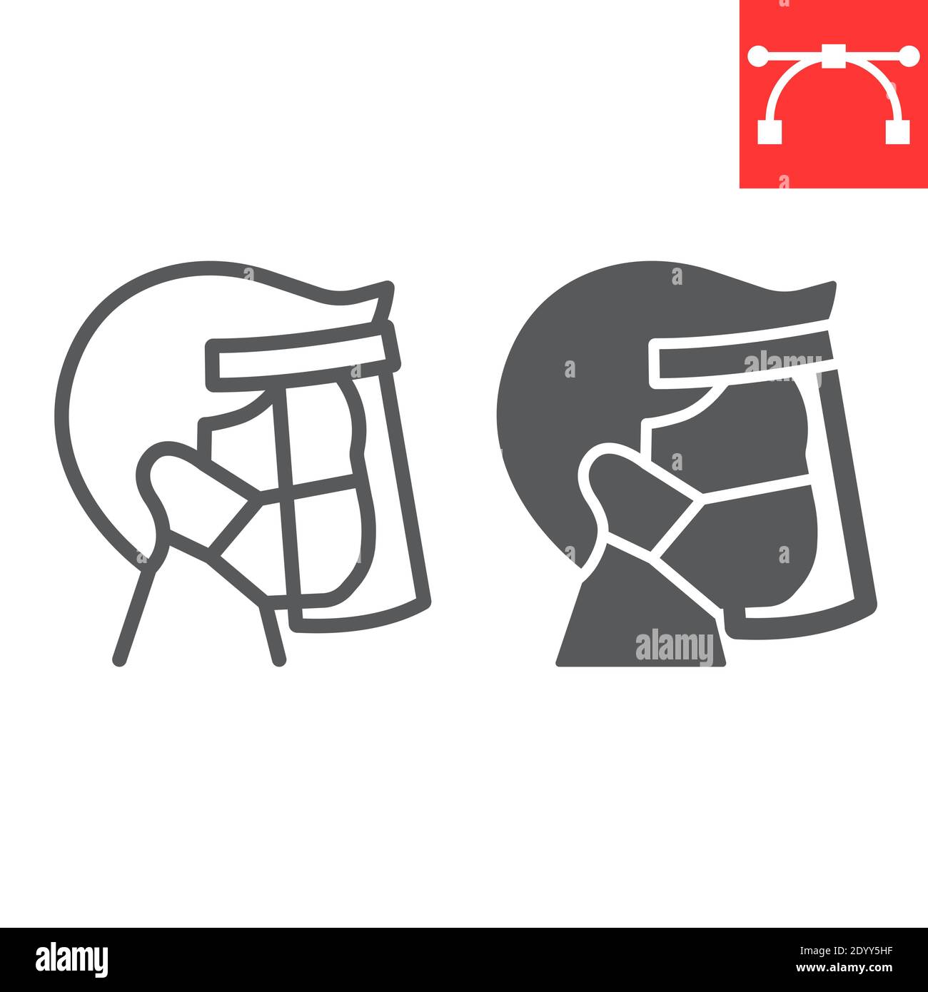 Face shield mask line and glyph icon, protection and covid19, face