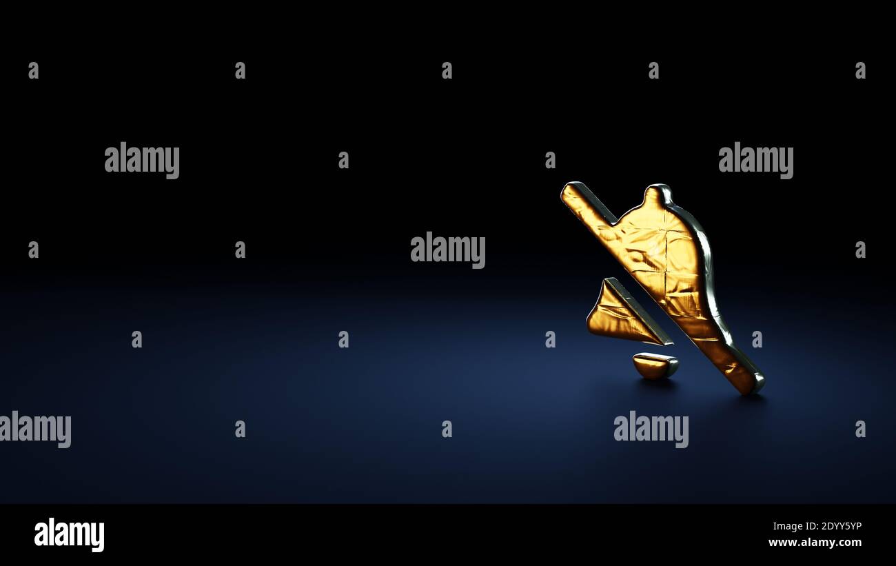 3d rendering symbol of bell slash wrapped in gold thermal foil plate on ...