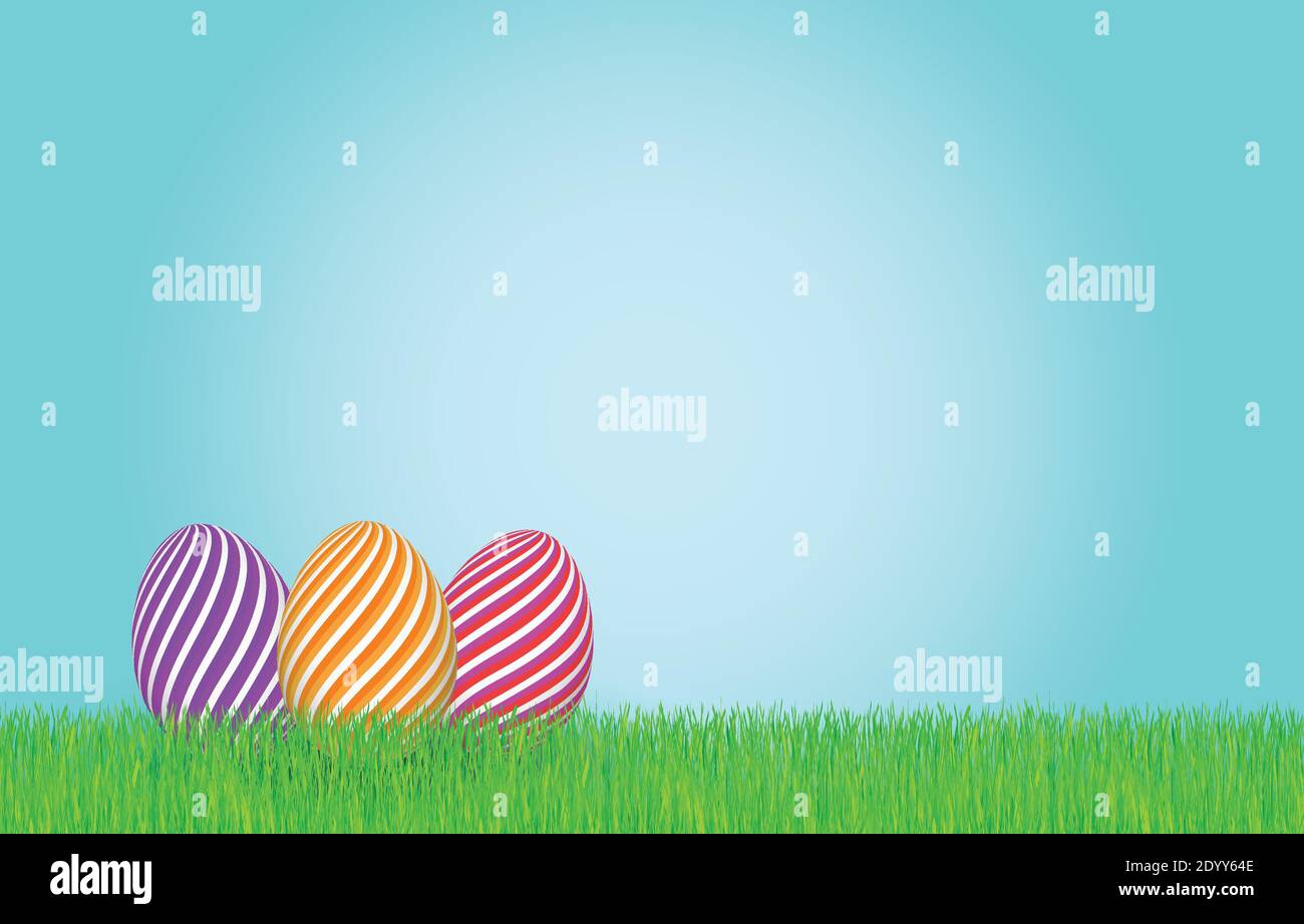 Striped Easter eggs in the grass. Stock Vector