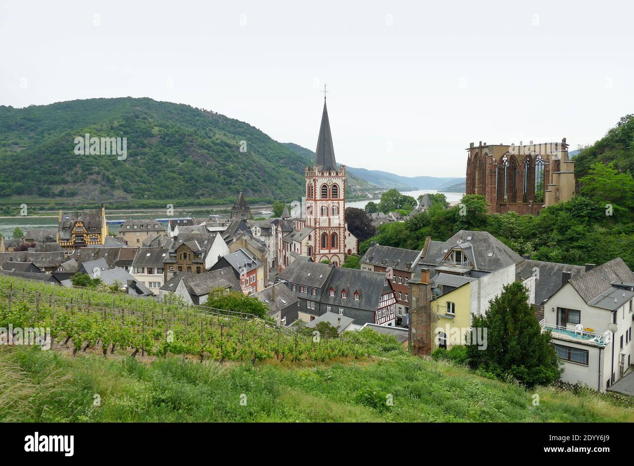 aerial view of Bacharach, a town in the Mainz-Bingen district in Rhineland-Palatinate, Germany Stock Photo