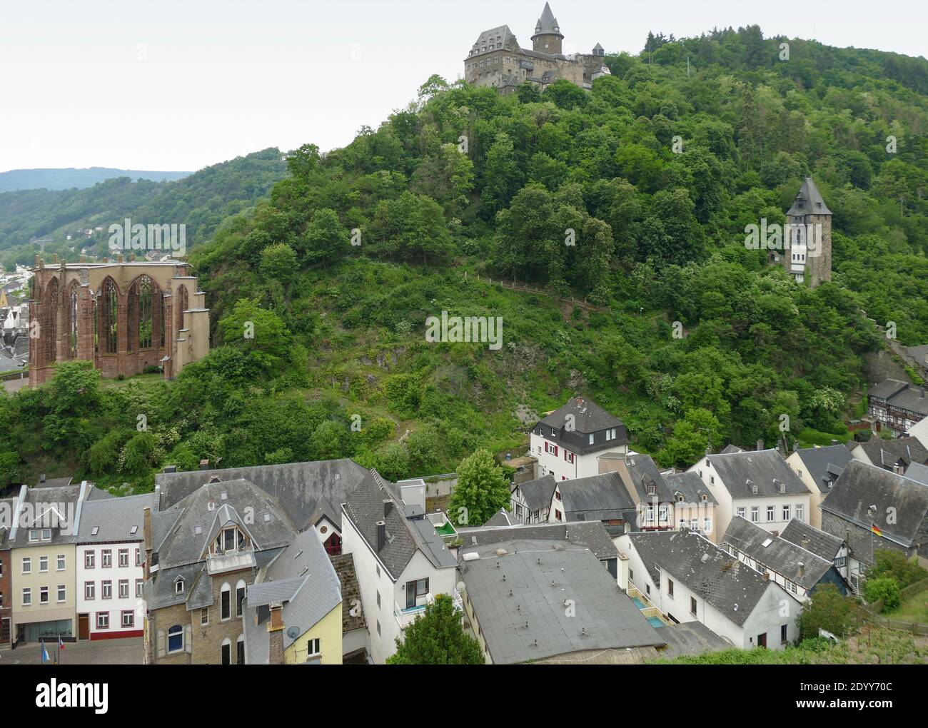 aerial view of Bacharach, a town in the Mainz-Bingen district in Rhineland-Palatinate, Germany Stock Photo