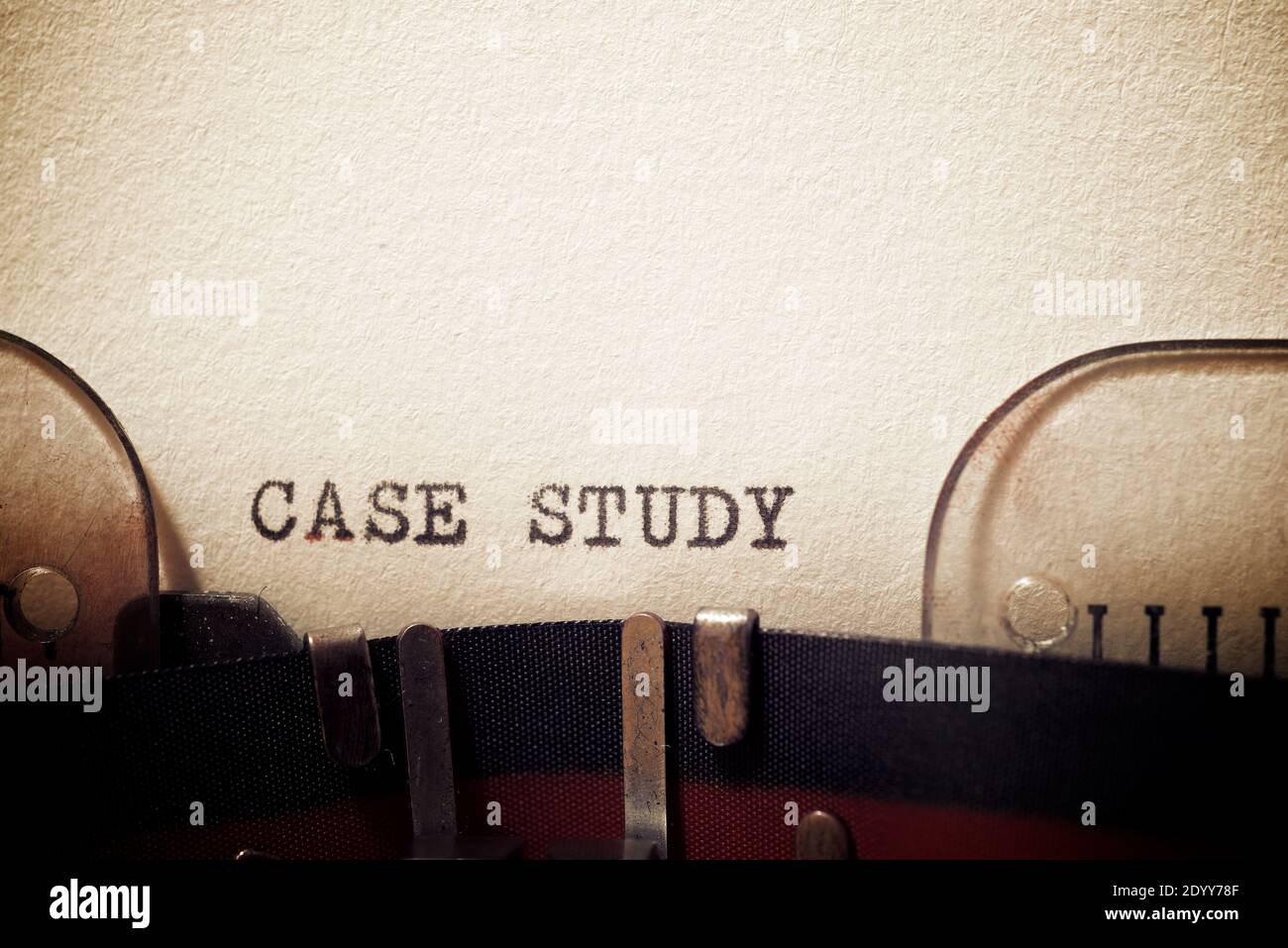 Case study phrase written with a typewriter. Stock Photo