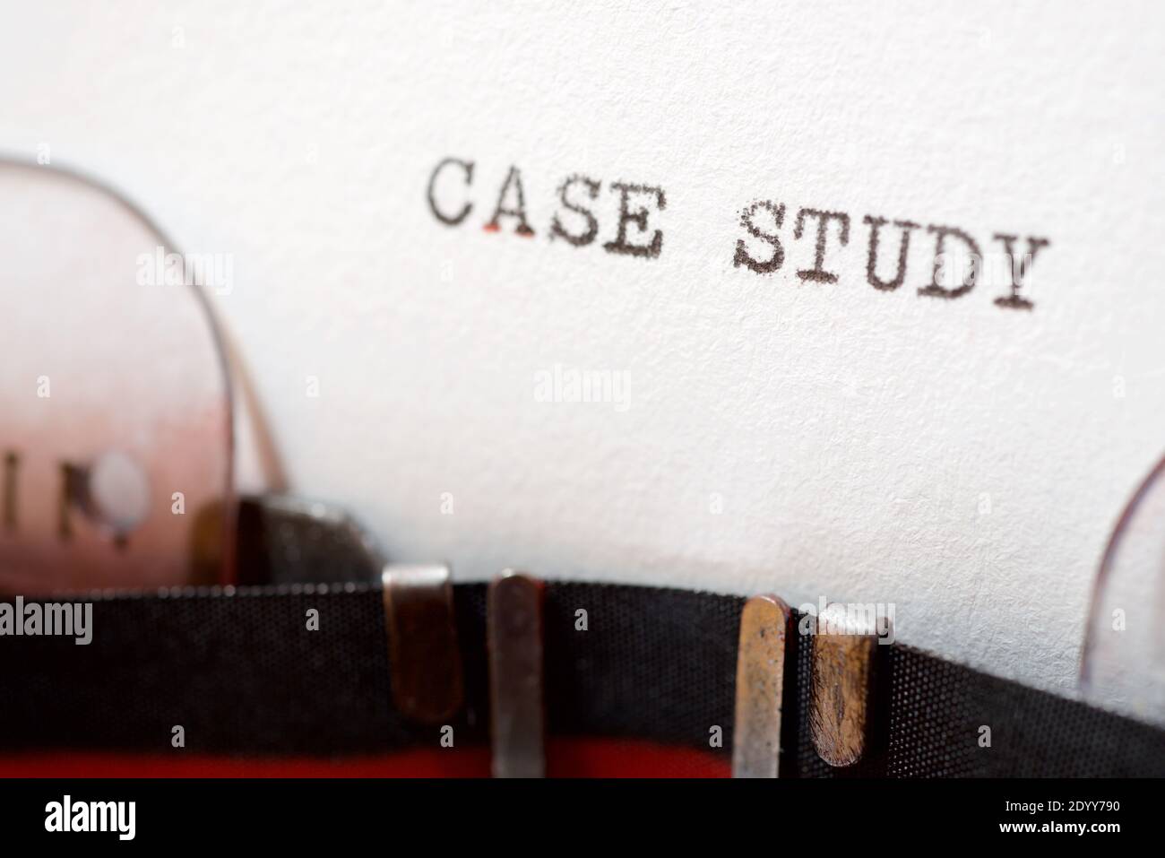 Case study phrase written with a typewriter. Stock Photo
