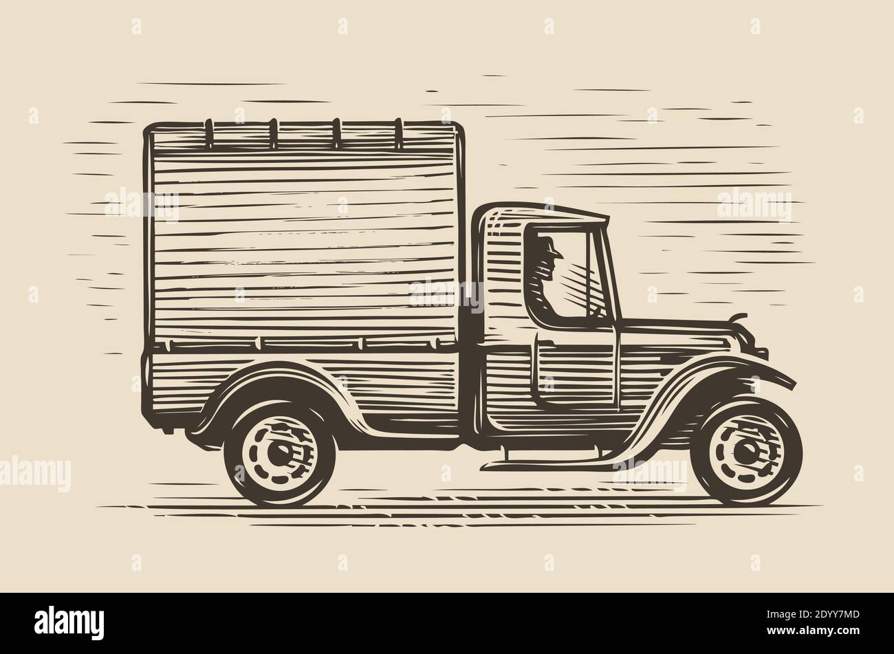 Retro farm truck sketch. Farming vintage vector illustration Stock Vector