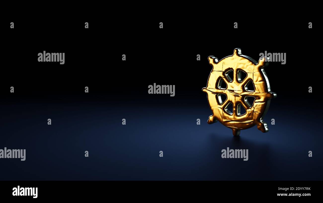 3d rendering symbol of rudder wrapped in gold thermal foil plate on ...