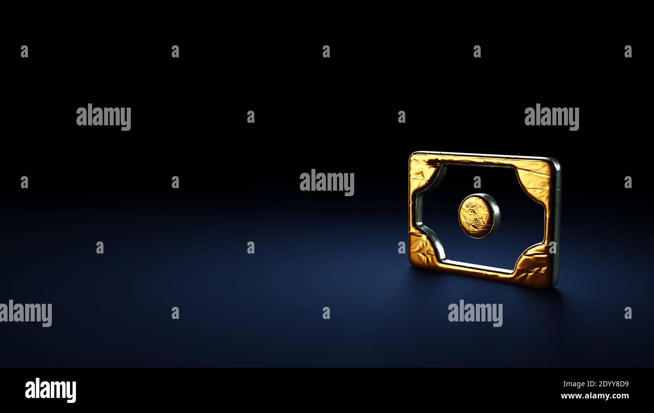 3d rendering symbol of banknote wrapped in gold thermal foil plate on ...