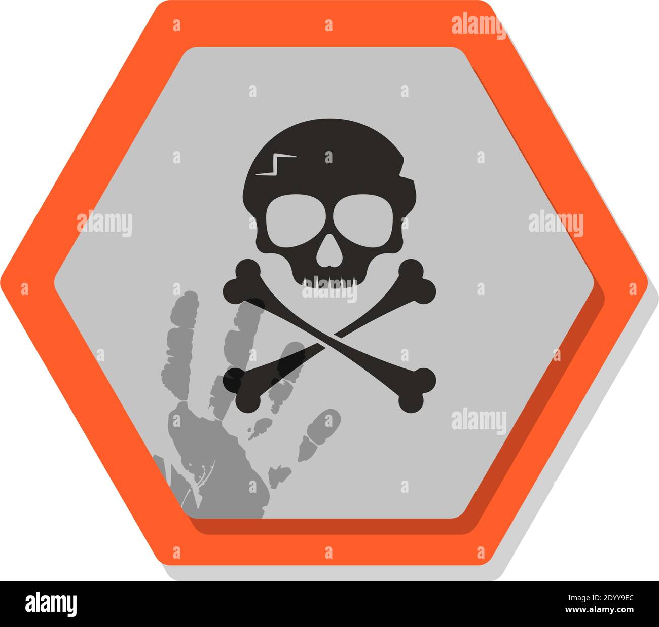 Skull and crossbones hexagonal danger sign. Flat style isolated on white background. Stock Vector