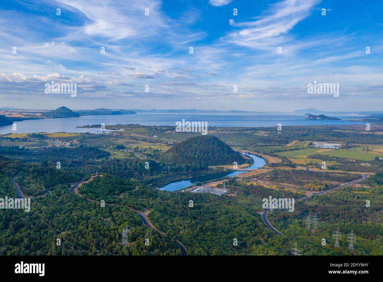 Aerial view of lake Taupo in New Zealand Stock Photo